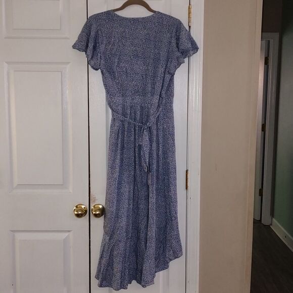 Zesica lt blue Bohemian Floral Printed Wrap Short Sleeve Split Maxi Dress - Picture 6 of 7